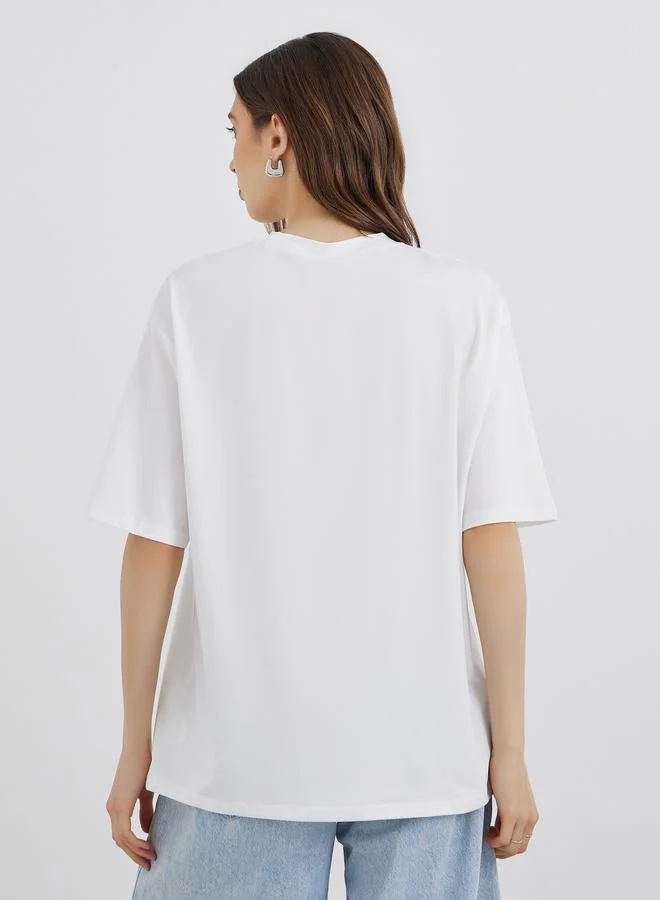 Take Two Take Two Lace Detail Short Sleeve Oversized T-Shirt