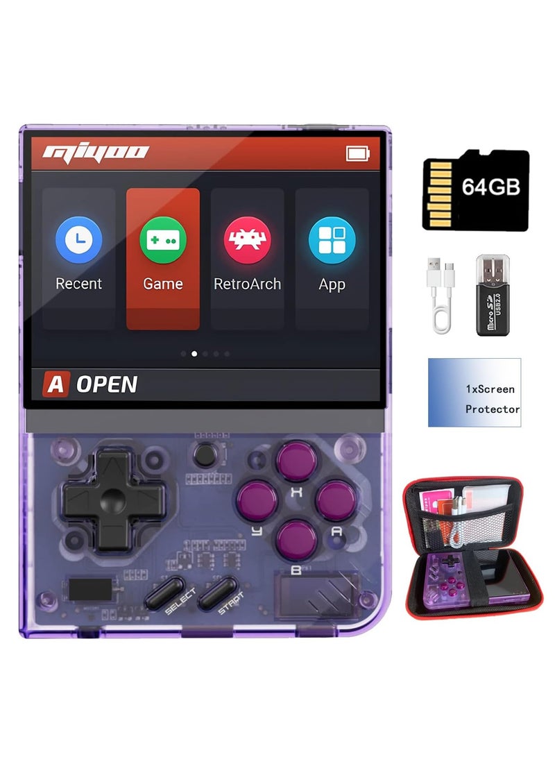 Powkiddy Miyoo Mini Plus Handheld Game Console, with Dedicated Storage Case, 3.5 Inch IPS 640x480 Screen, 64G/128G TF Card with 10,000+ Games, 3000mAh 7+Hours Battery, Support Wireless Network (Purple 64G) - Image 1