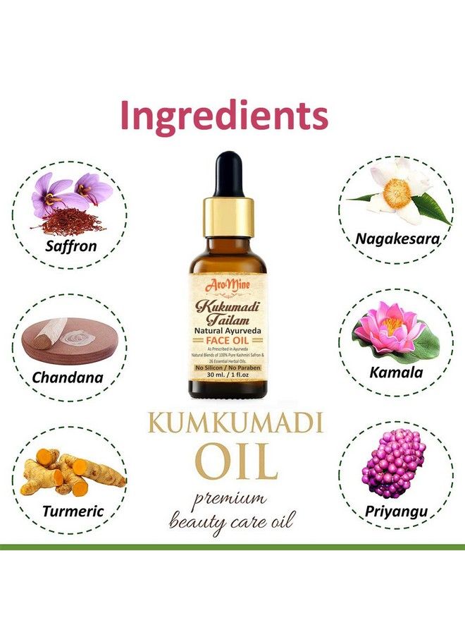 Aromine Kumkumadi Face Oil For Skin Brightening Anti Aging & For Glowing Skin 30 Ml - Image 3