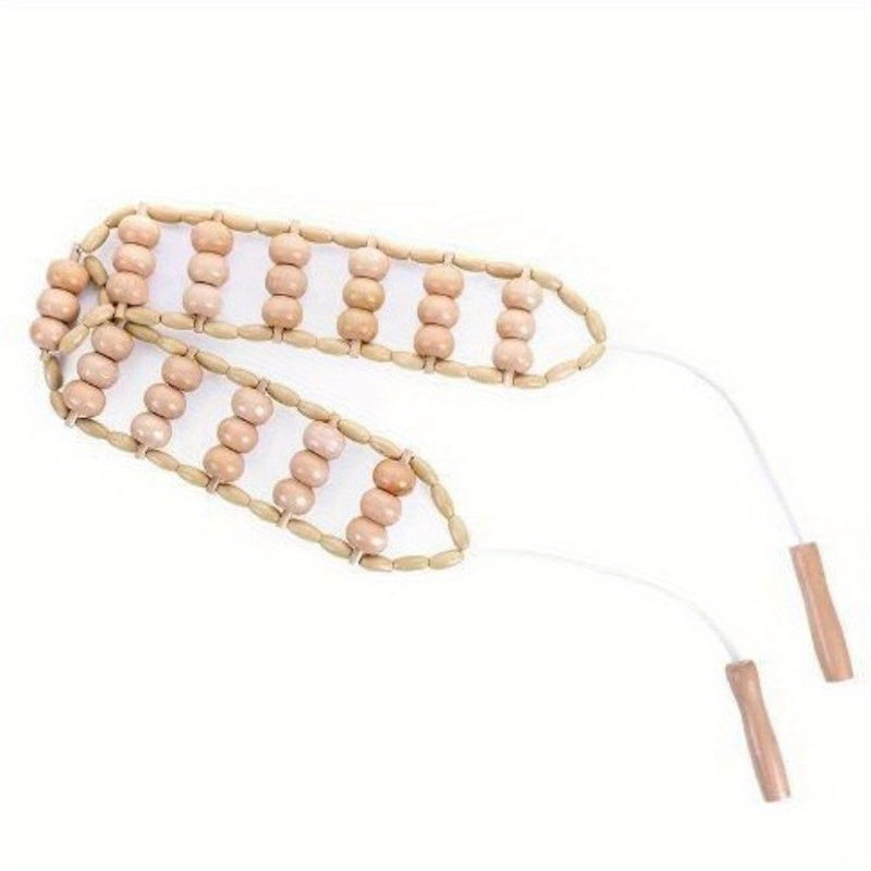 Natural Wooden Beaded Back Massager With Big Pull Back Ergonomic Handles - Image 1