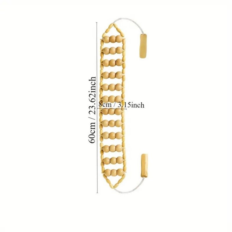 Natural Wooden Beaded Back Massager With Big Pull Back Ergonomic Handles - Image 4