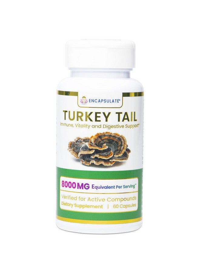 ENCAPSULATE Turkey Tail Capsules 8:1 Extract - Premium Organic Fruiting Body 8:1 Extract - Adaptogen Mushroom Supplement for Digestive, Gut & Immune Support - Lab Tested & Non-GMO - 60 Vegan Capsules - Image 1