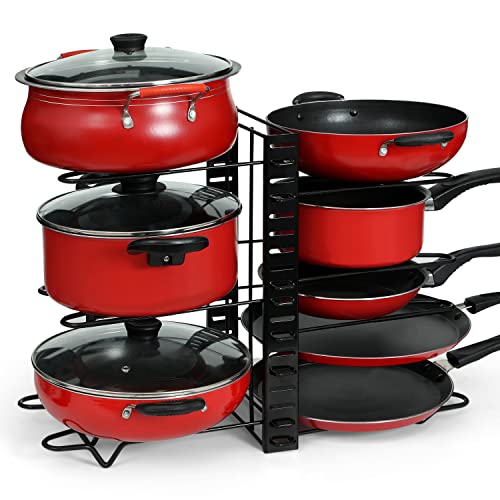 ABOUT SPACE 8-tier Cast Iron Pan Organizer Rack for Kitchen Storage | DIY Pots and Pans Organizer for Kitchen | Adjustable Dosa Tawa Stand for Cooker, Lids, Cutting Boards (L 54 x B 20.5 x H 38 cm) - Image 1