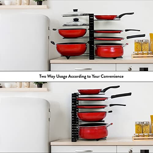 ABOUT SPACE 8-tier Cast Iron Pan Organizer Rack for Kitchen Storage | DIY Pots and Pans Organizer for Kitchen | Adjustable Dosa Tawa Stand for Cooker, Lids, Cutting Boards (L 54 x B 20.5 x H 38 cm) - Image 4