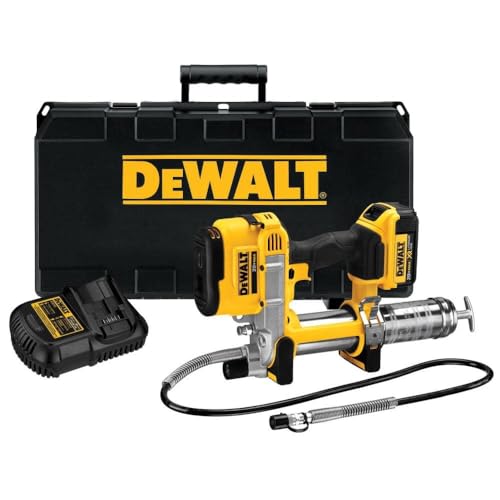 DEWALT طقم مسدس شحم DEWALT 20V MAX مع بطارية وشاحن مسدس شحم لاسلكي، خرطوم 42 بوصة، 10,000 PSI، زناد سرعة متغيرة (DCGG571M1) - Image 1