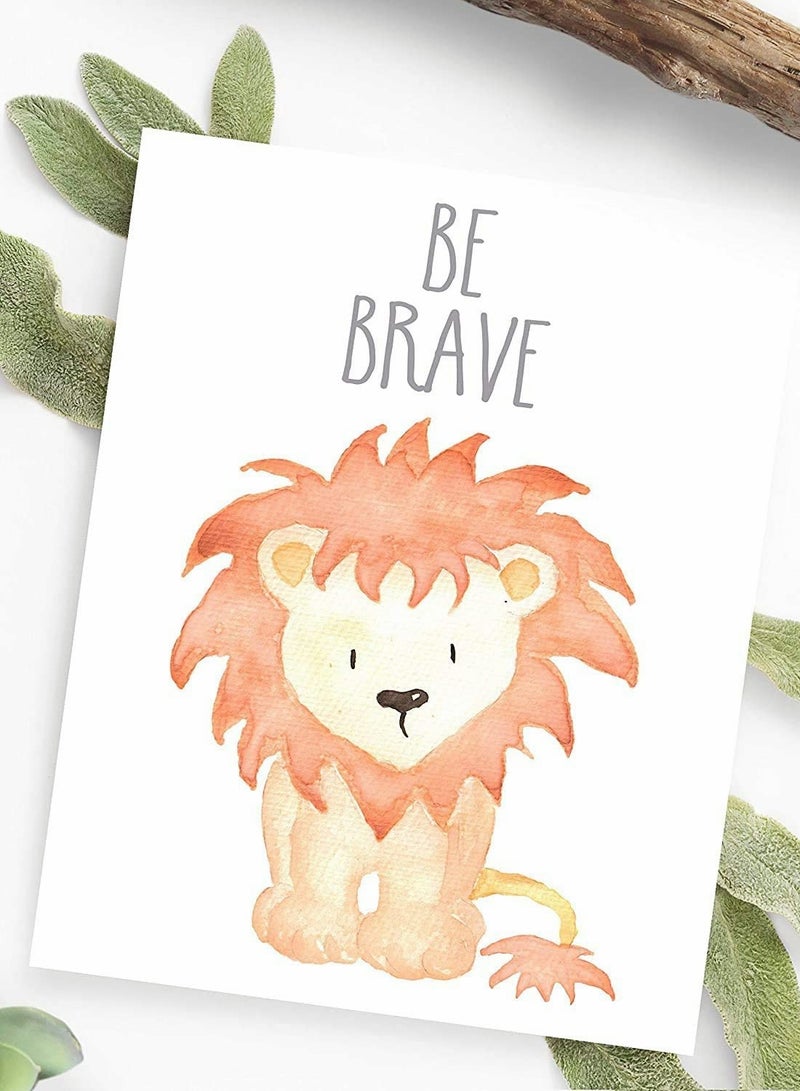 KASTWAVE Wall Decor, Jungle Safari Animal Unframed, Woodland Animals Art Print Adorable Lion Elephant Giraffe Monkey Zebra Hippo Paintings, Set of 6（21cm x 30cm) Kids Room  - Image 4