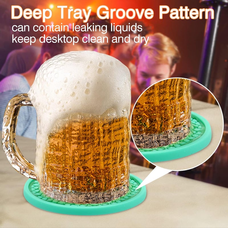 CAETOUNG 3 Pack Silicone Coasters for Drinks, Thickened Coaster with Deep Tray Grooved Design Cup Mat, Washable Heat Resistant Durable Non-Slip Coasters for Coffee Table Wooden Desk Kitchen Bar (Mint Green) - Image 4