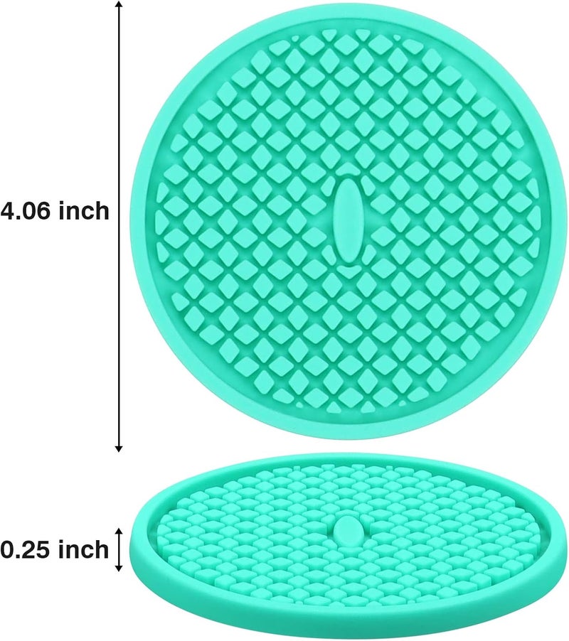 CAETOUNG 3 Pack Silicone Coasters for Drinks, Thickened Coaster with Deep Tray Grooved Design Cup Mat, Washable Heat Resistant Durable Non-Slip Coasters for Coffee Table Wooden Desk Kitchen Bar (Mint Green) - Image 2