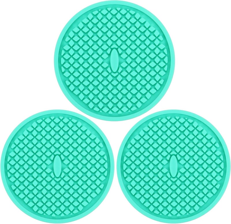 CAETOUNG 3 Pack Silicone Coasters for Drinks, Thickened Coaster with Deep Tray Grooved Design Cup Mat, Washable Heat Resistant Durable Non-Slip Coasters for Coffee Table Wooden Desk Kitchen Bar (Mint Green) - Image 1