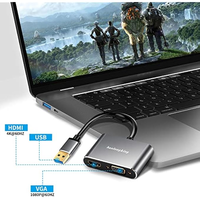 baolongking USB 3.0 TO HDMI+VGA ADAPTER WITH AUDIO OUTPUT, USB TO HDMI CONVERTER 1080P SUPPORT HDMI AND VGA SYNC OUTPUT FOR WINDOWS 7/8/10 (NO MAC/LINUX/VISTA/CHROME) - Image 2