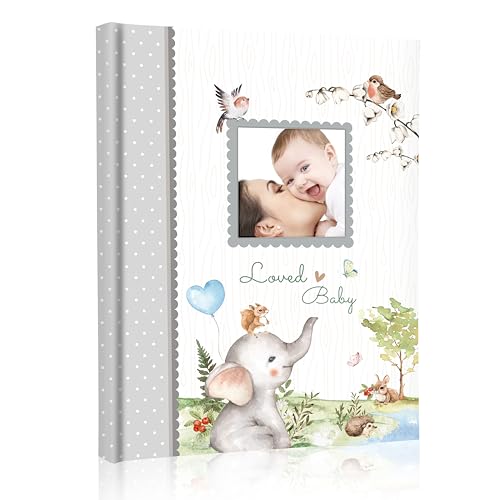 Holoary First 5 Years Baby Memory Book 76 Colourful Illustrated Keepsake Journal Pages Record Book Album for Newborn Baby Boy or Girl Woodland Animals DesignElephant - Image 1