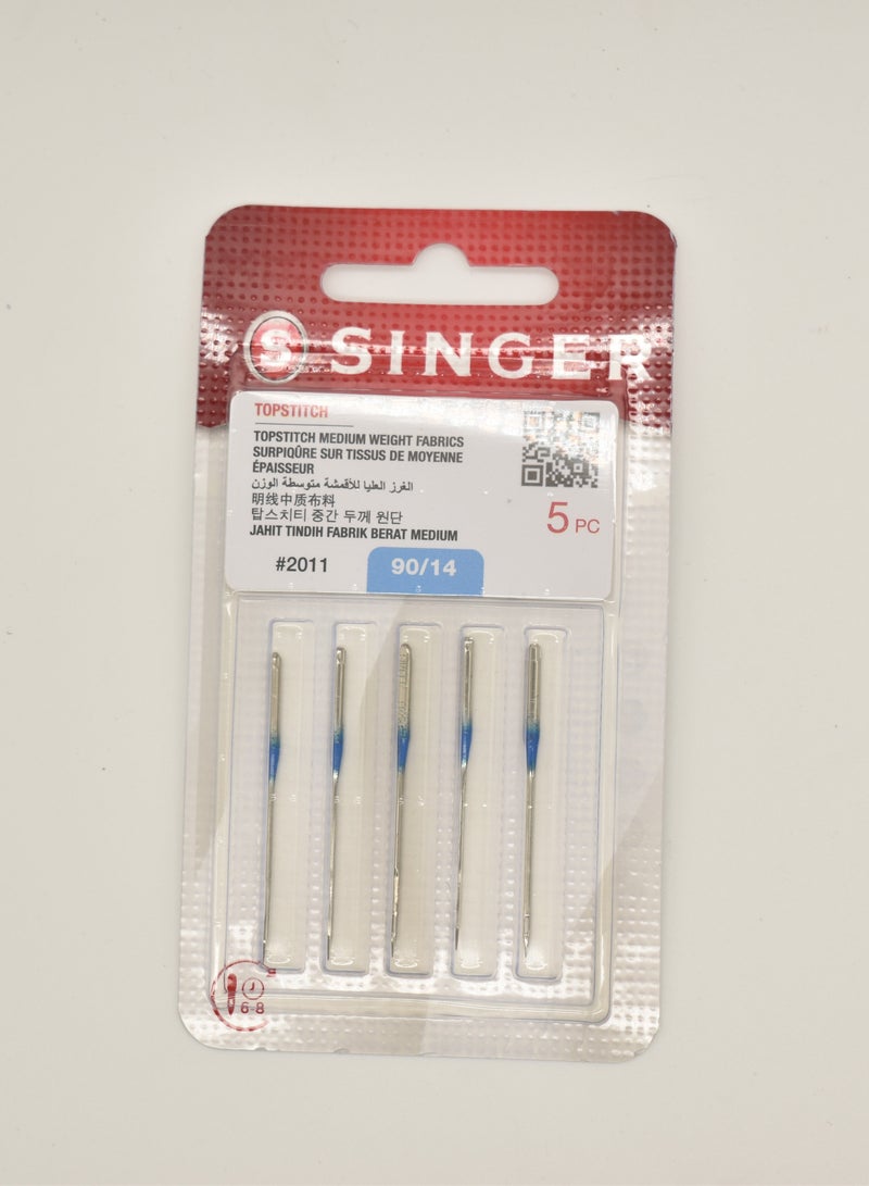 SINGER TOP STITCH NEEDLE SIZE 90/14 METALIC THREAD (LARGE EYE) (PACK OF 5 NEEDLE) BRAZIL