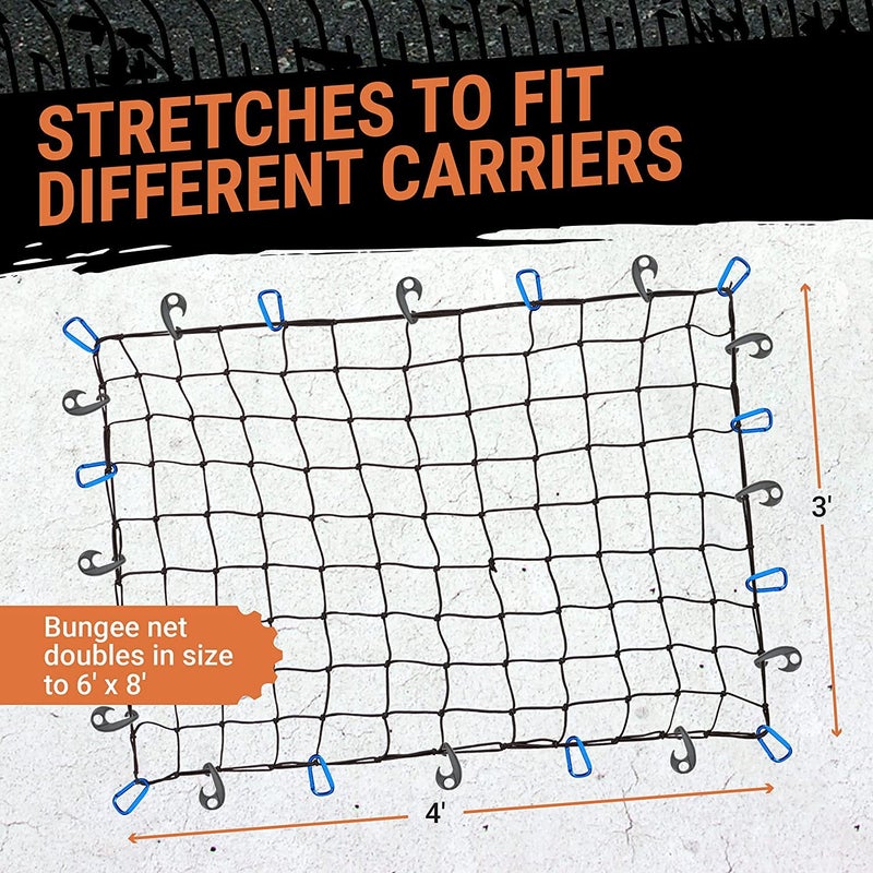 Grit Performance Truck Bed Cargo Net â€“ 3 x 4 Foot, Heavy-Duty Elastic Mesh with 12 Hooks and 12 Blue Clips and Storage Bag for Pickup for Cargo Netting, Securing Loads in Trailers, SUVs & Roof Racks - Image 4