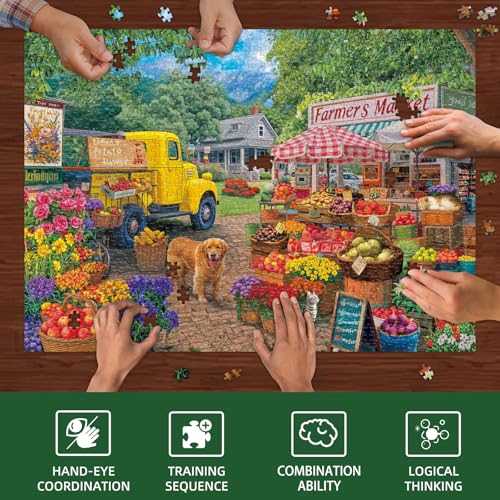 Libeder Farmers Market Puzzles for Adults 1000 PiecesVibrant Farm Stand Fresh Produce Bustling Market Scene Jigsaw Puzzle Finished Size is 276 x 197 - Image 5
