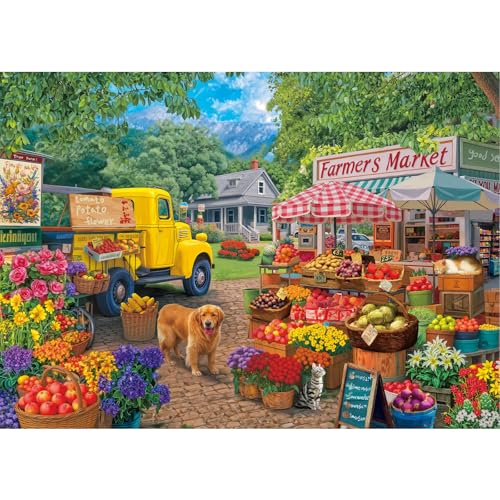Libeder Farmers Market Puzzles for Adults 1000 PiecesVibrant Farm Stand Fresh Produce Bustling Market Scene Jigsaw Puzzle Finished Size is 276 x 197 - Image 1