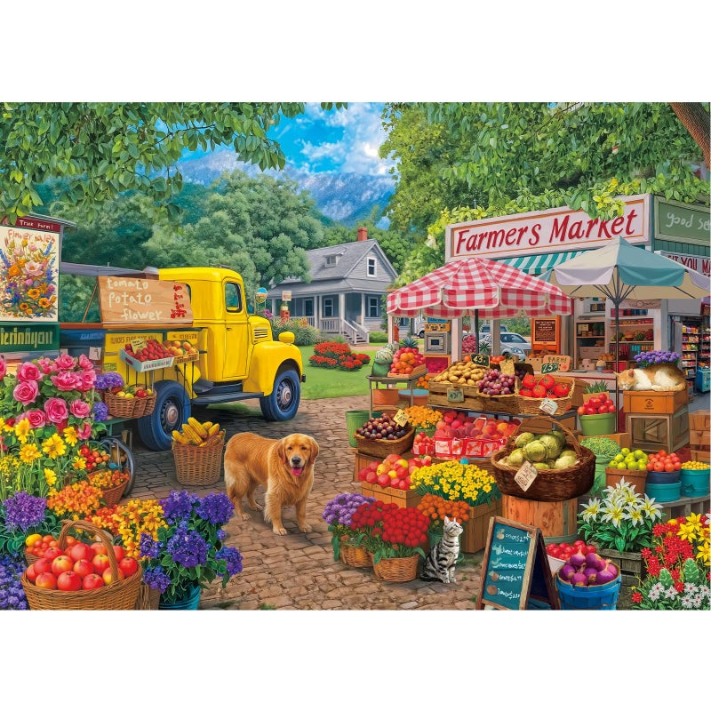 Libeder Farmers Market Puzzles for Adults 1000 PiecesVibrant Farm Stand Fresh Produce Bustling Market Scene Jigsaw Puzzle Finished Size is 276 x 197 - Image 3