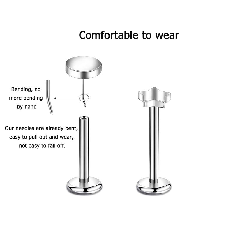 Lantine Titanium Threadless Push in Flat Back Nose Ring Stud 20g 6mm Earrings Lip Cartilage Helix Daith Piercing Jewelry - Image 5