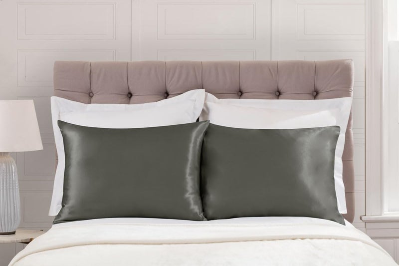 ShopBedding Satin Pillowcase Queen for Hair and Skin  Silk Pillow Cases  Luxury Satin Pillow Cases Queen Size Set of 2 with Zipper Closure  Satin Pillow Case Cover  Queen Silk Pillowcase  Grey  2-Pack - Image 3