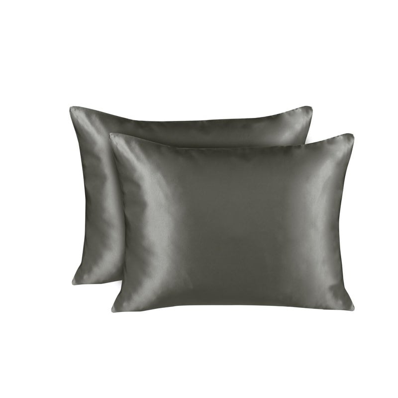 ShopBedding Satin Pillowcase Queen for Hair and Skin  Silk Pillow Cases  Luxury Satin Pillow Cases Queen Size Set of 2 with Zipper Closure  Satin Pillow Case Cover  Queen Silk Pillowcase  Grey  2-Pack - Image 1