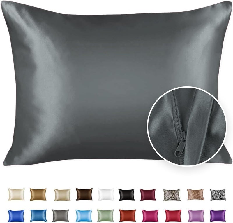 ShopBedding Satin Pillowcase Queen for Hair and Skin  Silk Pillow Cases  Luxury Satin Pillow Cases Queen Size Set of 2 with Zipper Closure  Satin Pillow Case Cover  Queen Silk Pillowcase  Grey  2-Pack - Image 2