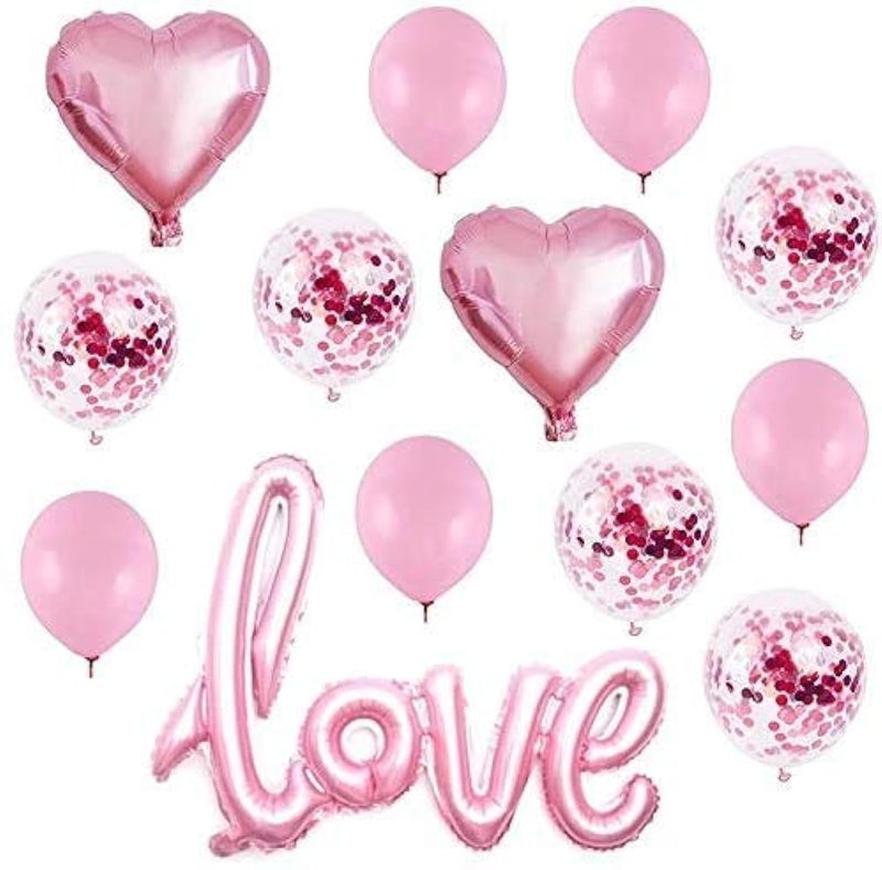 Party Time 13pcs Pink Big Ligatures Love latter Xenon Latex Foil Romantic Balloon Decoration Party Supplies - Image 2