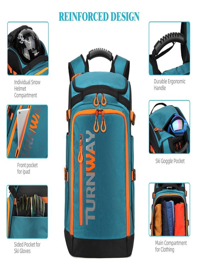 TurnWay Ski/Snowboard Boot Backpack/Ski Boot Backpack | Excellent for Store All Gear | Travel with Waterproof Exterior, Reflective Strip for Men, Women and Youth(Blue-Orange) - Image 4