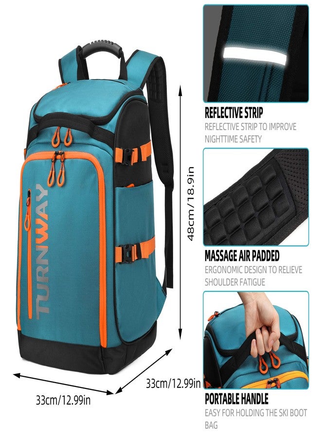 TurnWay Ski/Snowboard Boot Backpack/Ski Boot Backpack | Excellent for Store All Gear | Travel with Waterproof Exterior, Reflective Strip for Men, Women and Youth(Blue-Orange) - Image 2