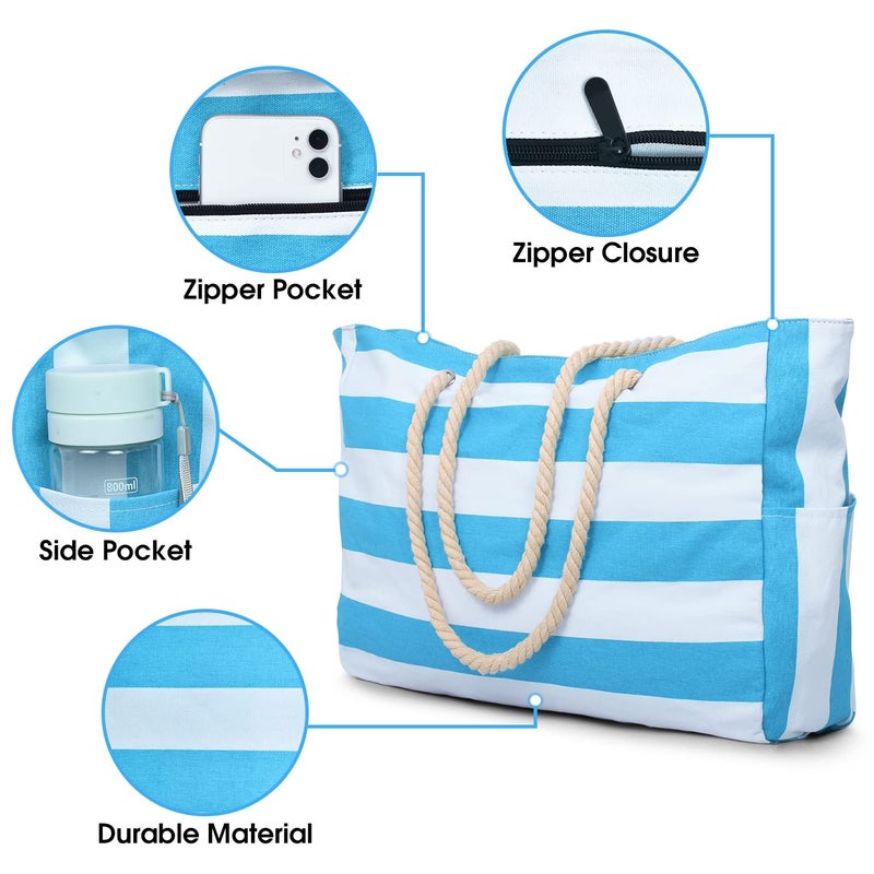 Becokan Beach Bags for Women, Large Waterproof Tote Bag with Zipper, Waterproof Sandproof Swim Pool Large Tote - Image 2