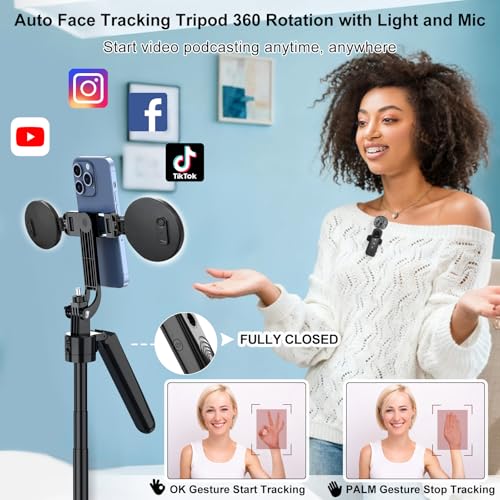 Zarcaco Auto Face Tracking Tripod for iPhone with Light70inch Phone Tripod Holder with Gesture ControlTravel Selfie Stick for Content Creator Vlog Live Stream Video Recording - Image 3