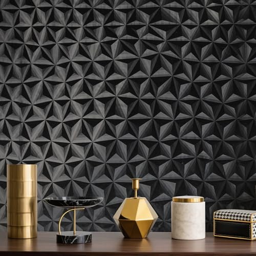 Simon&Siff 3D Black Wallpaper Peel and Stick Star Textured Wallpaper 17.3"X59" Removable DIY Decorative Accent Wall Paper for Bedroom Living Room Lobby Cabinets Countertop - Image 1