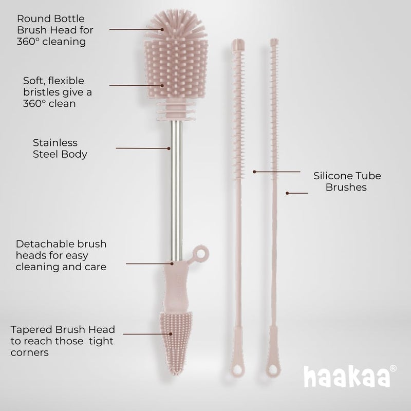 Haakaa Silicone Cleaning Brush Kit â€“ Household Cleaning Brushes for Bottles and Crevices â€“ Food-Grade Silicone: Dishwasher Safe (Kit-Blush) - Image 3