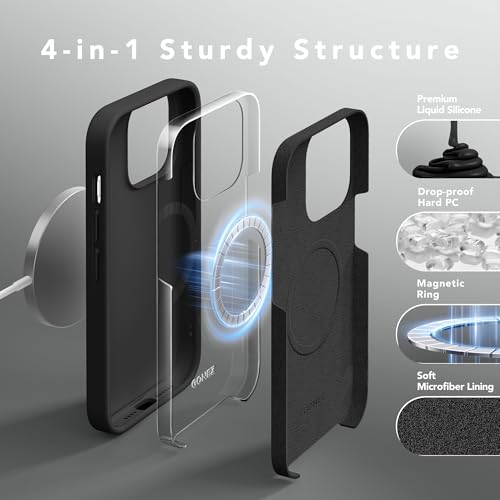 GONEZ Magnetic for iPhone 14 Pro Max Case, [Compatible with MagSafe] Anti-Scratch Microfiber Lining & Screen Protector, Shockproof Slim Phone Silicone Cover 6.7 inch, Black - Image 4