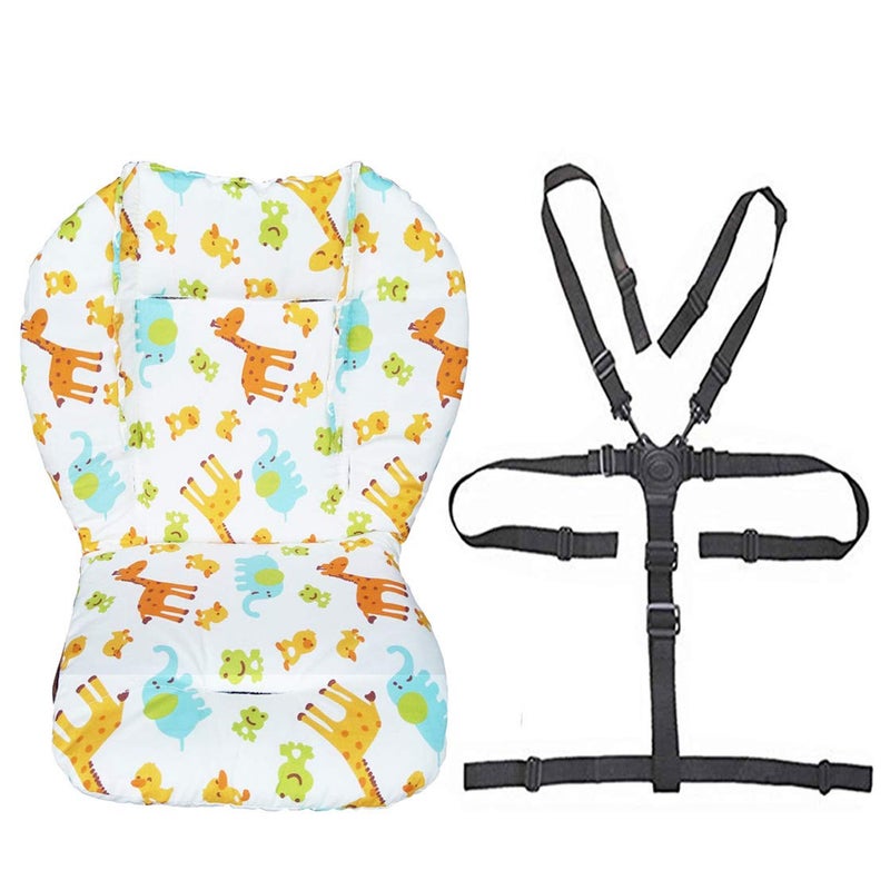 Twoworld Baby High Chair Seat Cushion Liner Mat Pad Cover and High Chair Straps 5 Point Harness 1 Suit Animal