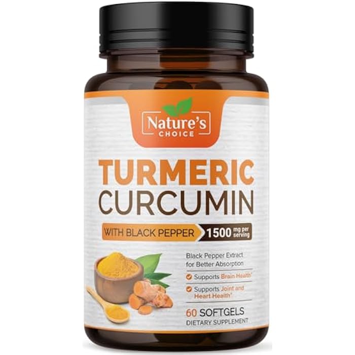 Nature's Choice Turmeric Curcumin Supplement Complex - BioPerine Black Pepper Extract Advanced Absorption Curcuminoids for Nature's Joint Support - Antioxidant Herbal Supplement for Women & Men, Non-GMO - 60 Softgels - Image 1