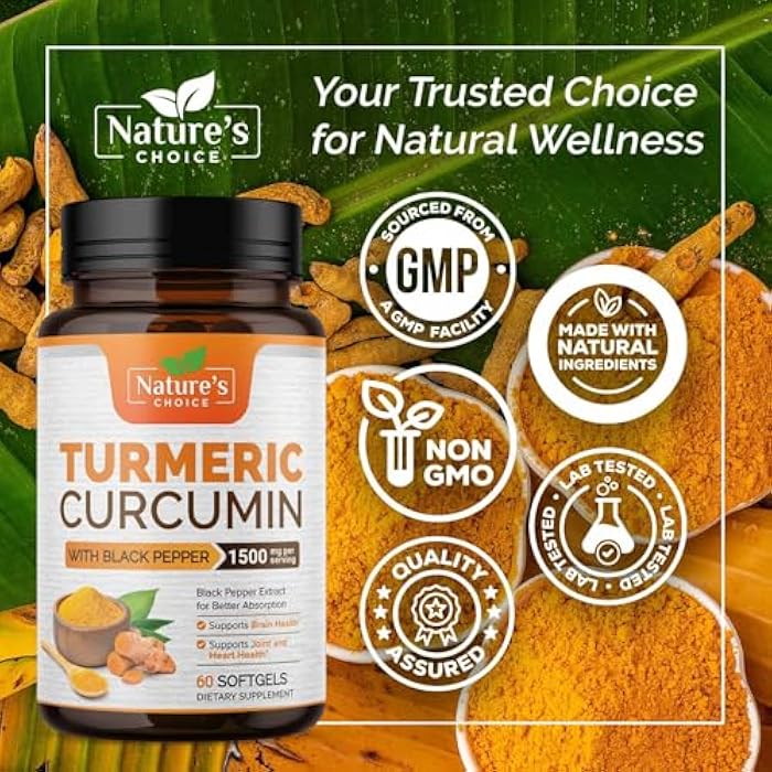 Nature's Choice Turmeric Curcumin Supplement Complex - BioPerine Black Pepper Extract Advanced Absorption Curcuminoids for Nature's Joint Support - Antioxidant Herbal Supplement for Women & Men, Non-GMO - 60 Softgels - Image 4