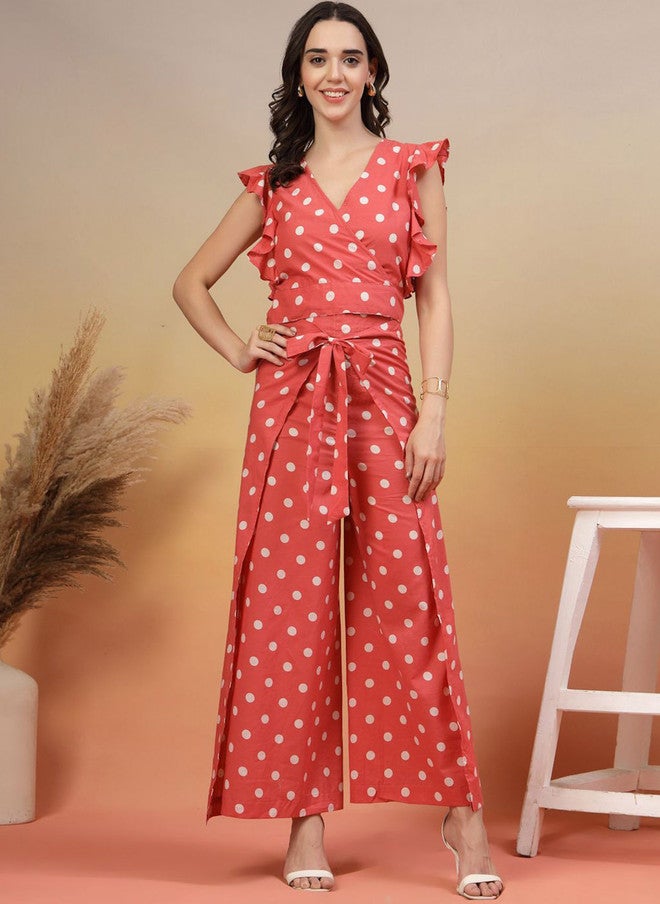 COTLAND FASHION قميص قطن نقي بتصميم على شكل حرف V مع بنطلون بالازو من كوتلاند فاشن - Image 1