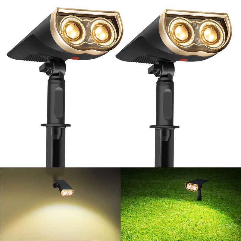 Consciot Solar Spotlights Outdoor, IP67 Waterproof 2-in-1 Solar Spot Lights, Durable Christmas Decorations Lights for Garden Yard Pathway Driveway Porch Walkway, Auto On/Off, 2 Pack(Warm White) - Image 1