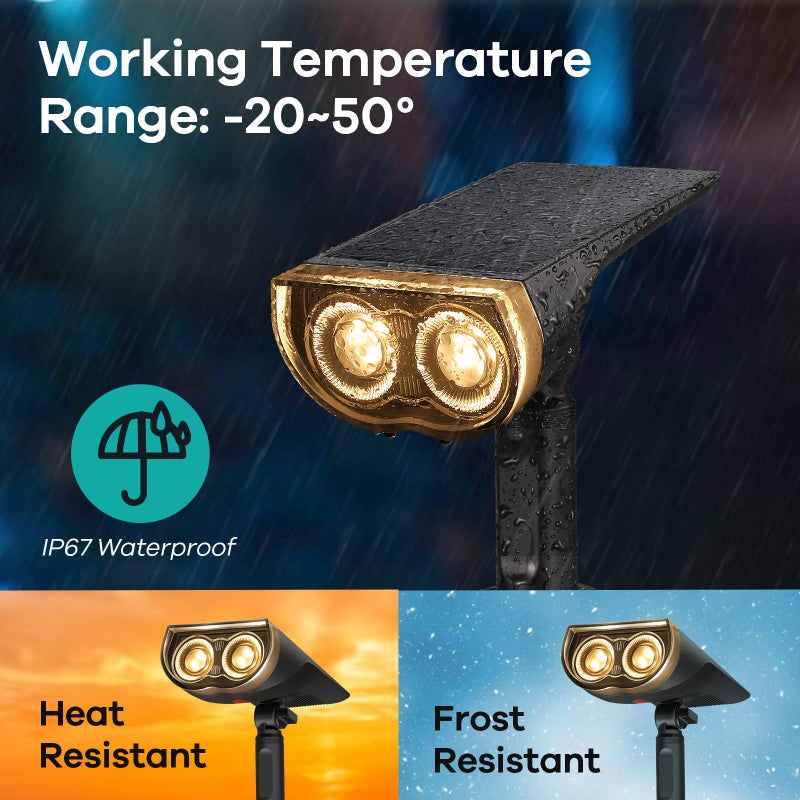 Consciot Solar Spotlights Outdoor, IP67 Waterproof 2-in-1 Solar Spot Lights, Durable Christmas Decorations Lights for Garden Yard Pathway Driveway Porch Walkway, Auto On/Off, 2 Pack(Warm White) - Image 3