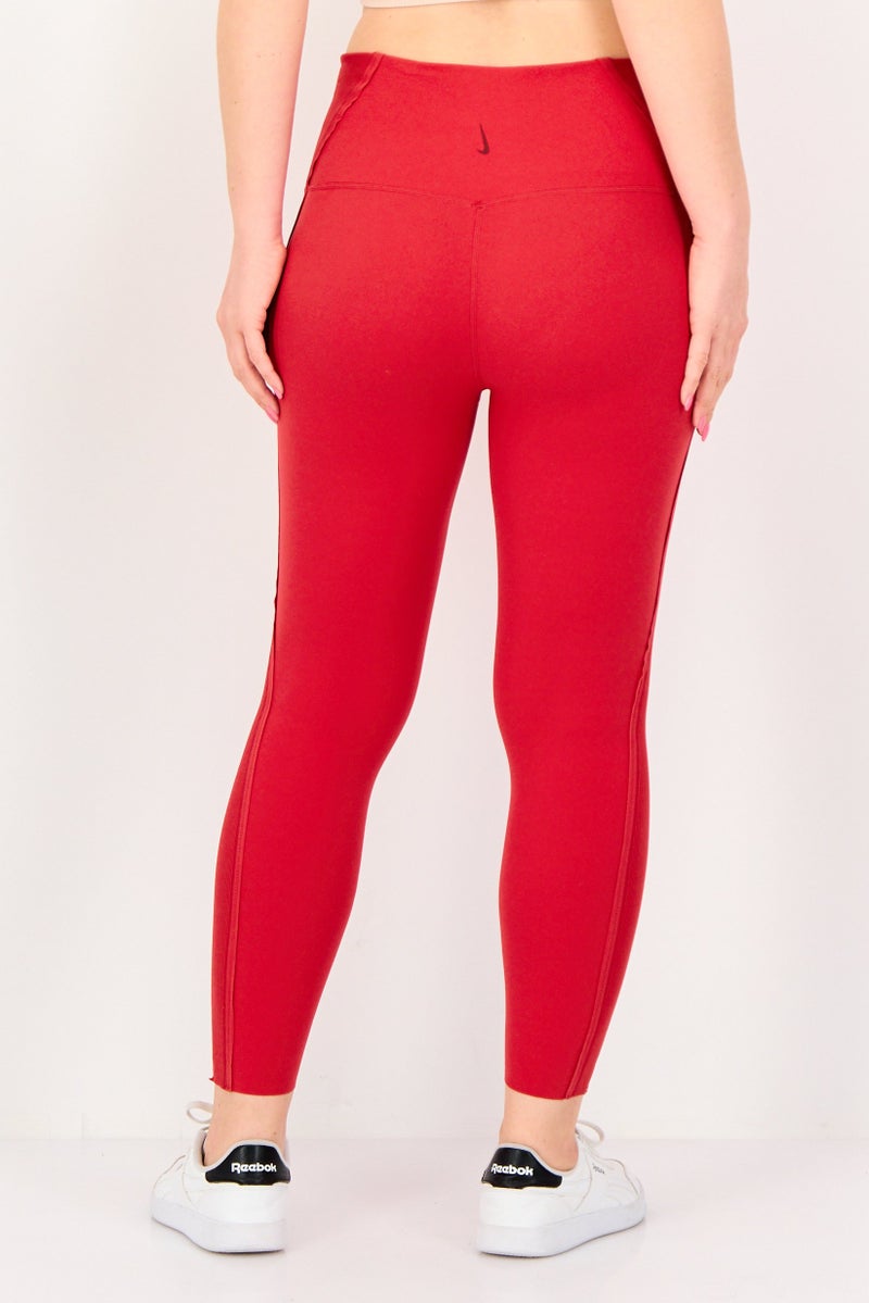 Nike Women Dri Fit Brand Logo Yoga Leggings, Red - Image 3