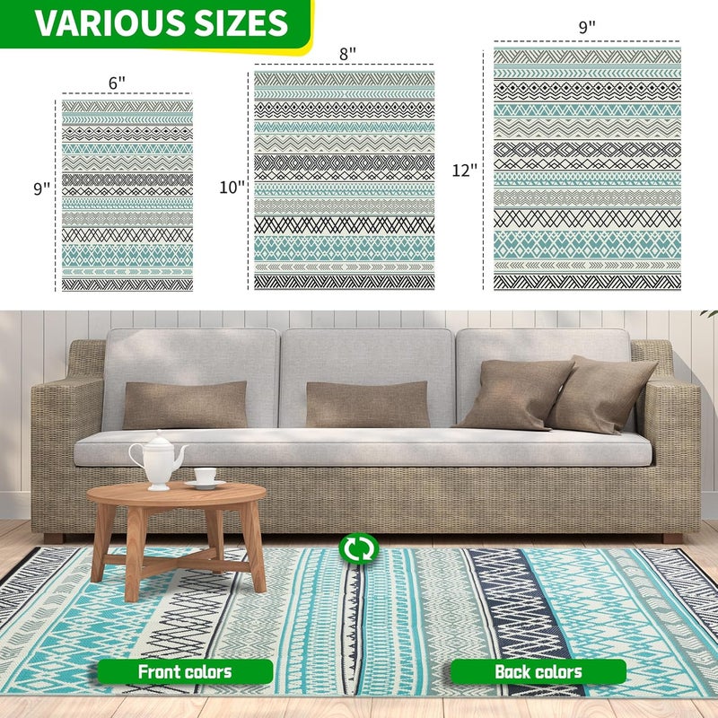 BMCH Outdoor Rugs, Outdoor Plastic Straw Rug, Reversible Waterproof Carpet for Camping, Poolside, Garden, BBQ Area, Gazebo Flooring, RV Park & Beach, Bohemian Style, 9x12 - Image 2