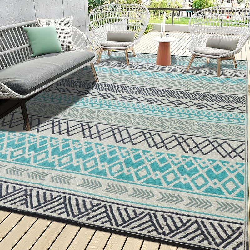 BMCH Outdoor Rugs, Outdoor Plastic Straw Rug, Reversible Waterproof Carpet for Camping, Poolside, Garden, BBQ Area, Gazebo Flooring, RV Park & Beach, Bohemian Style, 9x12 - Image 1