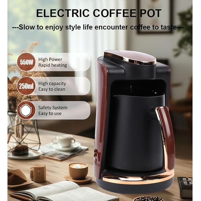 Zunate Electric Turkish Greek Coffee Maker 550W, 250ML Single Cup Machine with Included Cup & Spoon for Home, Office, Travel Brewing - Image 3