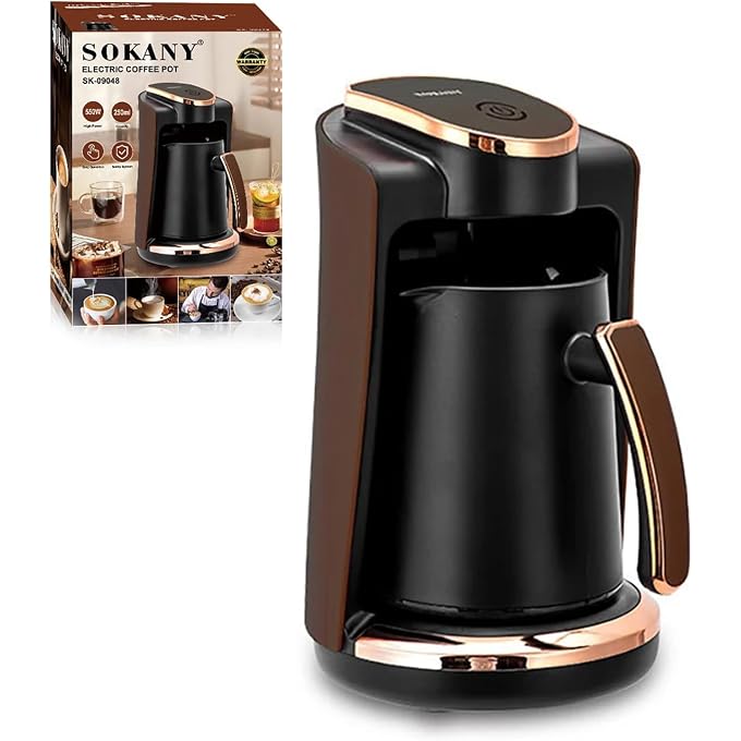 Zunate Electric Turkish Greek Coffee Maker 550W, 250ML Single Cup Machine with Included Cup & Spoon for Home, Office, Travel Brewing - Image 1
