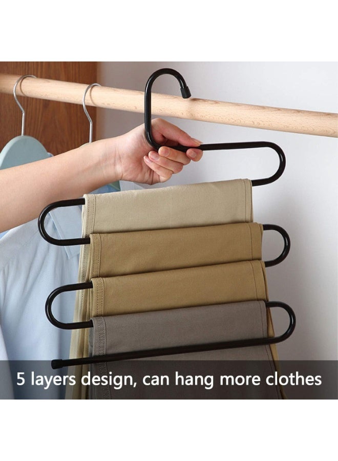 Pants Hanger Multi-Layer (3 Pack) S-Style Jeans Trouser Hanger Closet Stainless Steel Rack Space Saver for Tie Scarf Jeans Clothes (Black, White, Brown) - Image 2