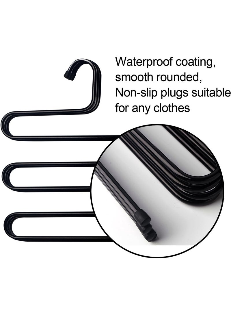 Pants Hanger Multi-Layer (3 Pack) S-Style Jeans Trouser Hanger Closet Stainless Steel Rack Space Saver for Tie Scarf Jeans Clothes (Black, White, Brown) - Image 3