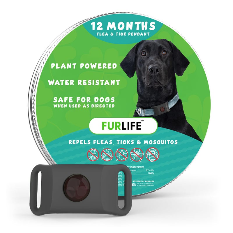 FurLife Grey Dog Tag, Flea and Tick Prevention for Dogs - Waterproof Pendant for Collar, Safe for All Breeds - Image 1
