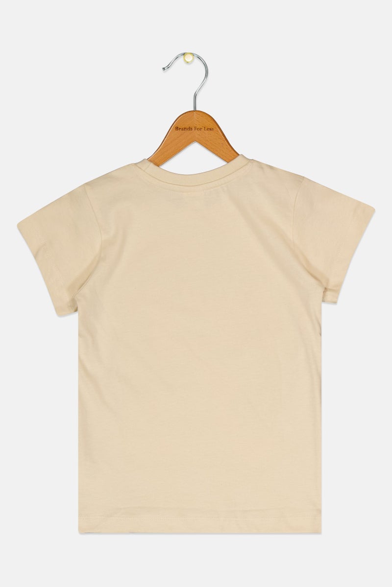 Peanuts Kids Girl Crew Neck Printed Short Sleeve T-shirt, Beige - Image 3