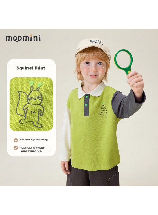 Mqdmini Boys' Long Sleeve Polo Shirt Children's Contrast Sleeve Splicing Infant Lycra Top - Image 1