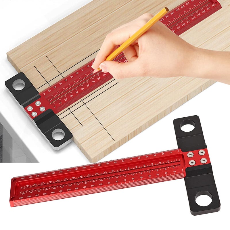 T Square Aluminum Alloy Carpenter Square Ruler, Woodworking T Square with Clear Scale Scriber Tool, Accurate Measuring Tool for DIY Crafting and Marking, Durable Rustproof T Ruler - Image 2