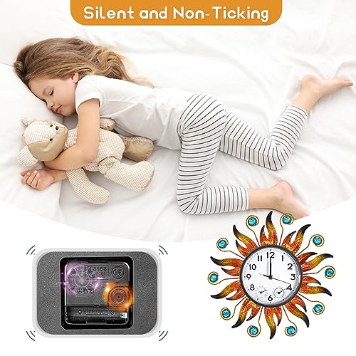 HOBYLUBY Sun Outdoor Clock with Thermometer and Hygrometer Combo, Silent No-Ticking Outdoor Wall Clock, Waterproof Quartz Clock for Patio, Living Room, Kitchen, Garden, 13 Inch - Image 4
